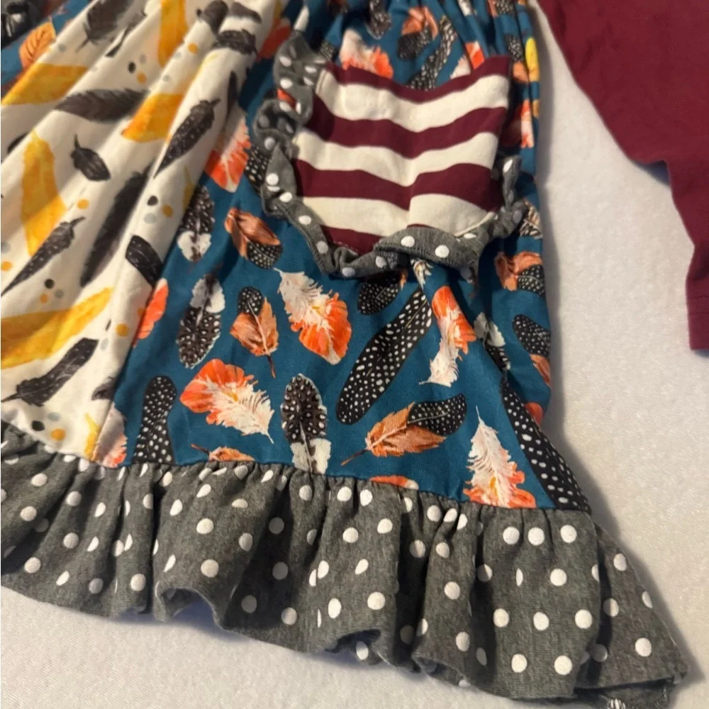 Colorful Kids Dress with Feather Print